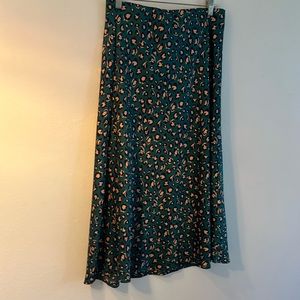 Teal leopard print (teal,navy,nude print) elastic waist satin midi skirt size L